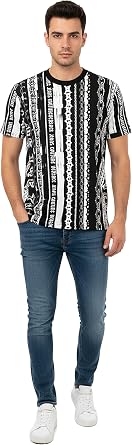 VERSACE JEANS COUTURE Black/White Mens Baroque Chain Print Panel T-Shirt-L