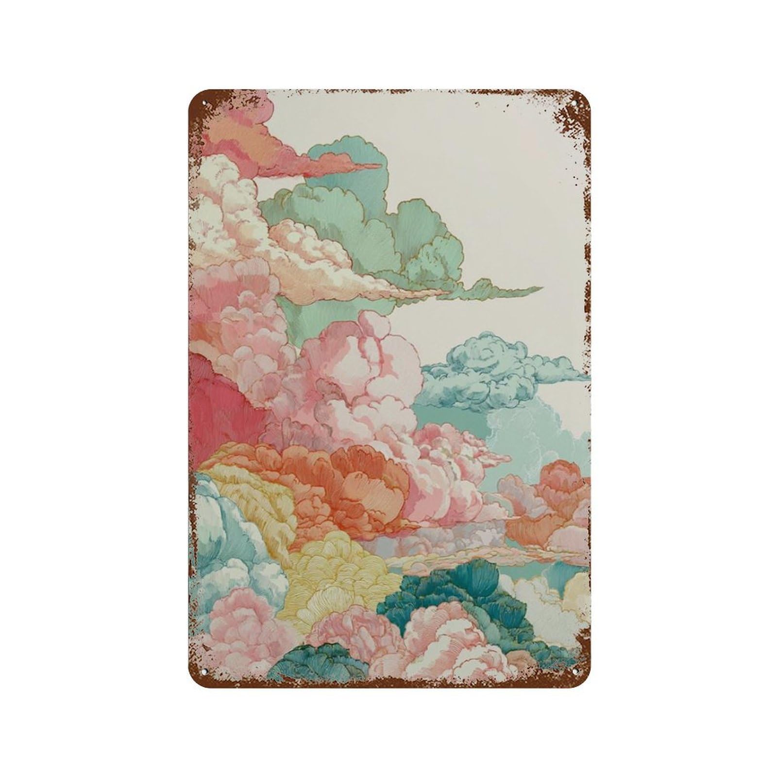 xiaoxiaoshen Pastel Cloud Dreamy Sky Soft Abstract Landscape Colorful Cloudscape Work Modern Wall Decor Art Metal Tin Poster Modern Home Decor Art Home Bar Shop Decorations Vintage Sign 30x20cm