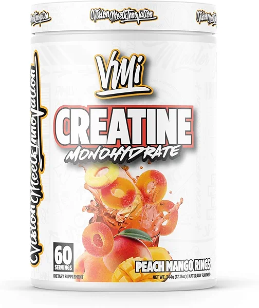 VMI Sports Creatine Monohydrate Powder Muscle Mass – Strength – Size – Power | 5 Grams per Serving (60 Servings, Peach Mango Rings)