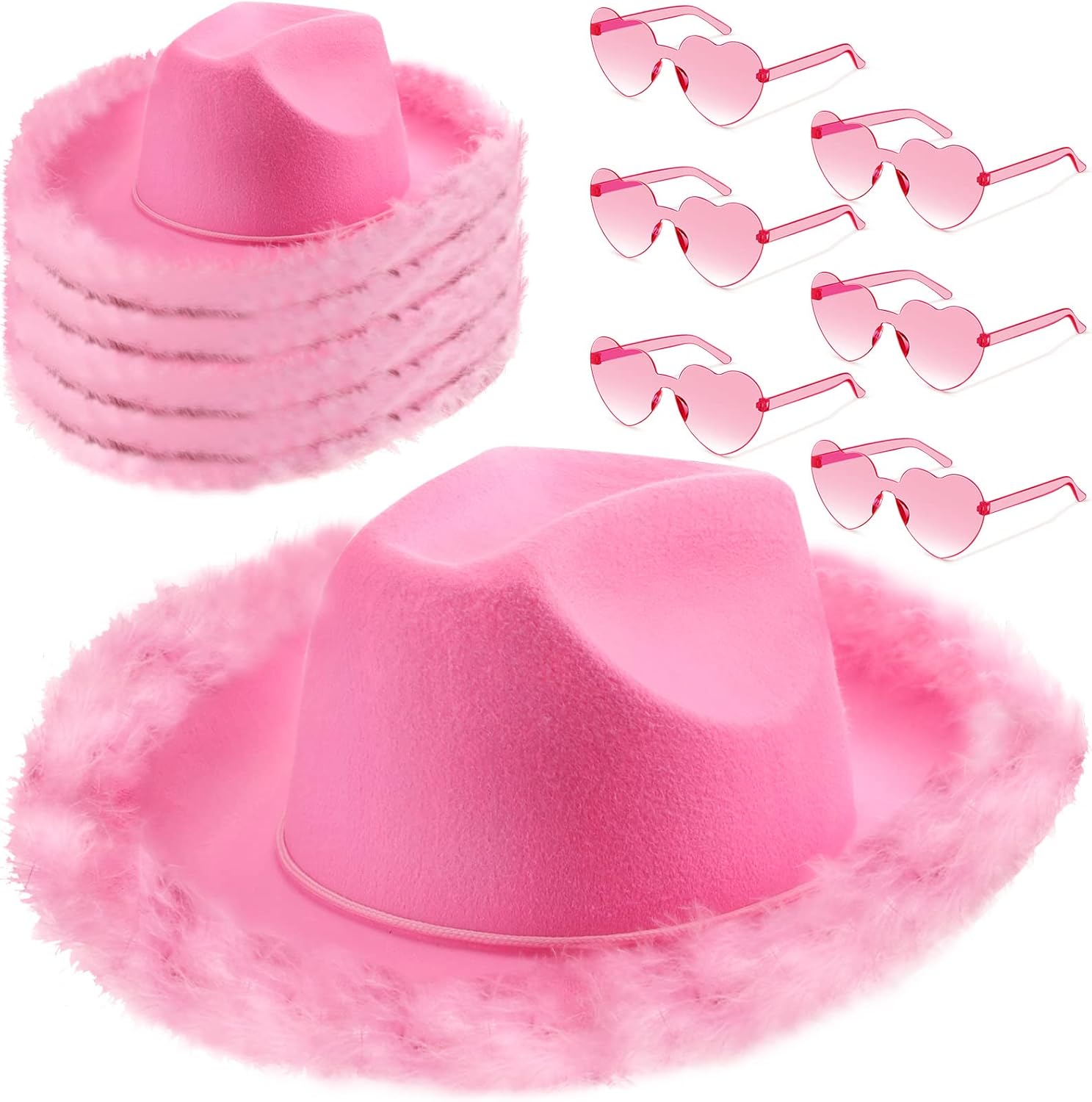 Zhanmai Cowboy Hat Cowgirl Hat with Feathers and Heart Sunglasses for Bachelorette Party, Costume Party