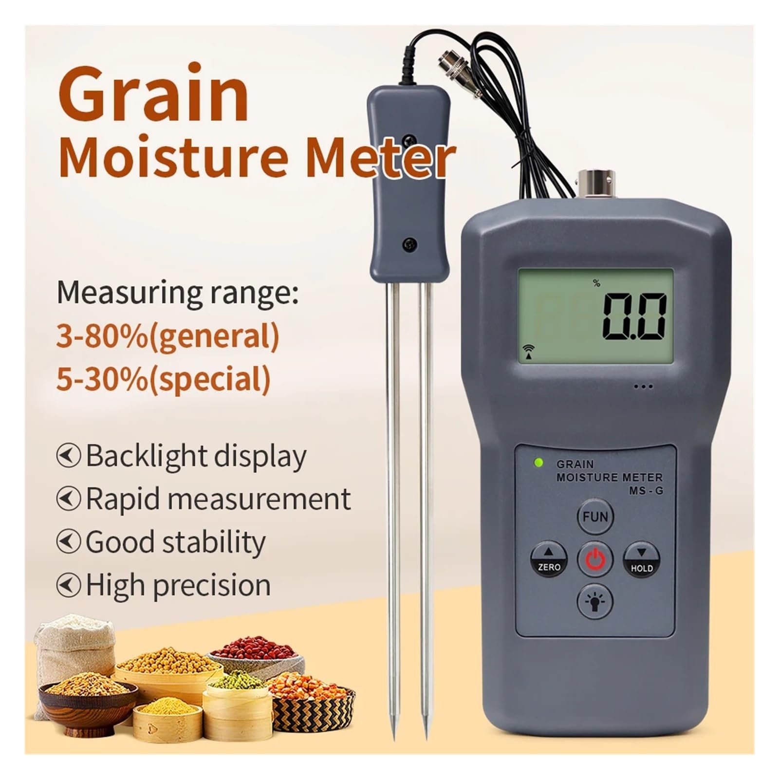 Getreidefeuchtigkeitstester LCD-Digital-Getreidefeuchtigkeitsmesser, Hochpräziser Feuchtigkeitstester For Weizen, Bohnen, Mais, Hygrometer, 3–80% Wassergehaltsdetektor