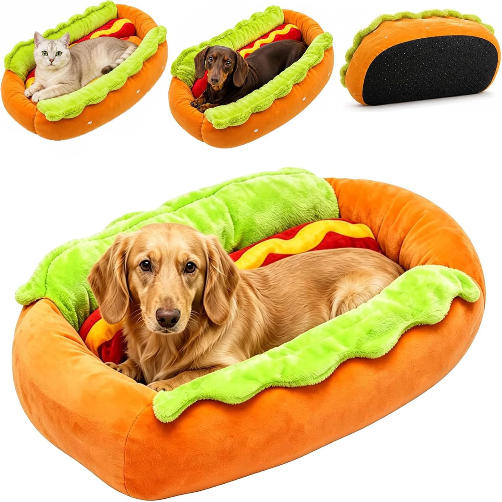 ZVD Cuccia per Cani e Gatti Forma Hot Dog, Lavabile Tappetino Rimovibile | Imbottitura Morbida Antistress, Design Originale Decorativo, Facile Da Riporre, Garantisce Sonno Tranquillo
