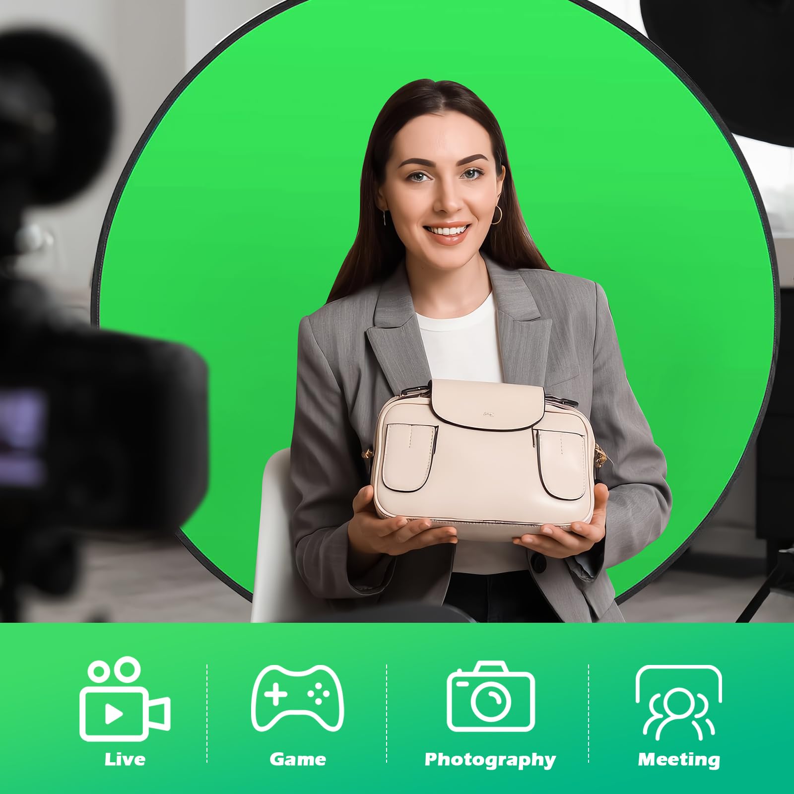 Portable Green Screen Chaises, Fond Pliable57 avec Support, Fond Vert Pliable Double Face, clé Chrome pour la Photographie, Le Streaming, Les Jeux, Les appels vidéo et Les réunions