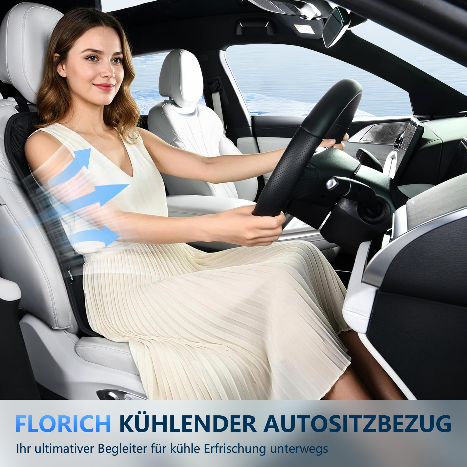 FLORICH Coprisedili per l'estate con Ventilatori Turbo, Imbottitura Traspirante a 3 Velocità, Modello Universale per Auto, SUV, Camion e Furgoni