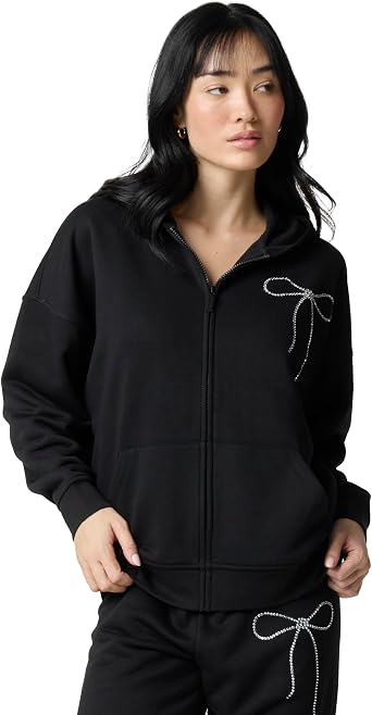florence by mills Womens Cozy Crush Bedazzled Oversized Zip Hoodie