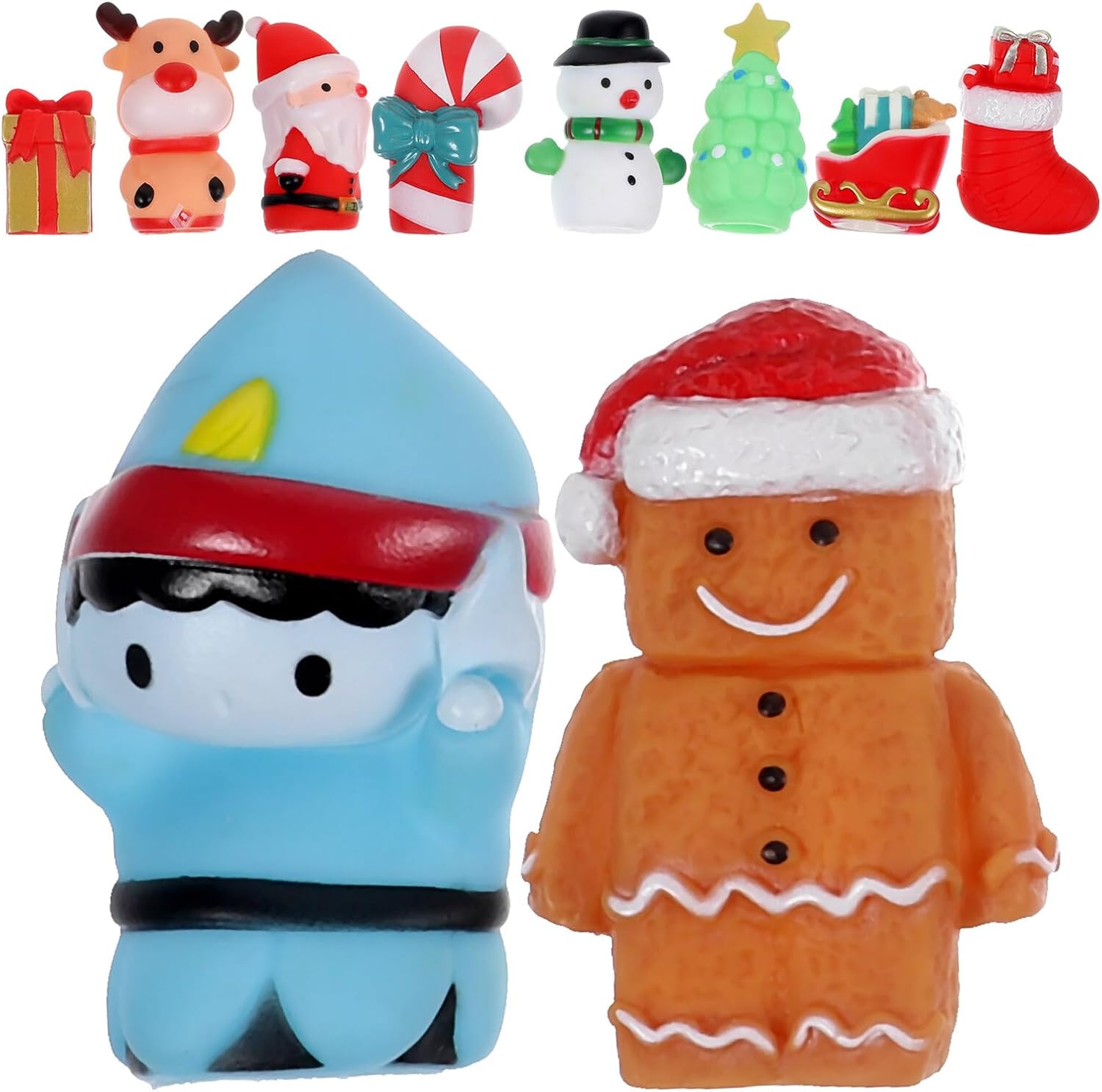Mikinona 10Pcs Christmas Finger Puppets Vinyl Santa Elk Snowman Tree for Early Education Role Play Communication Fun