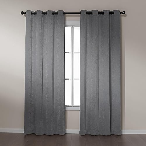 Amazon Basics Chenille Room Darkening Curtains, Light Filtering Window Drapes for Bedroom and Living Room, 2-Panel Set with Grommets, 52" W × 84" L, Grey Diamond