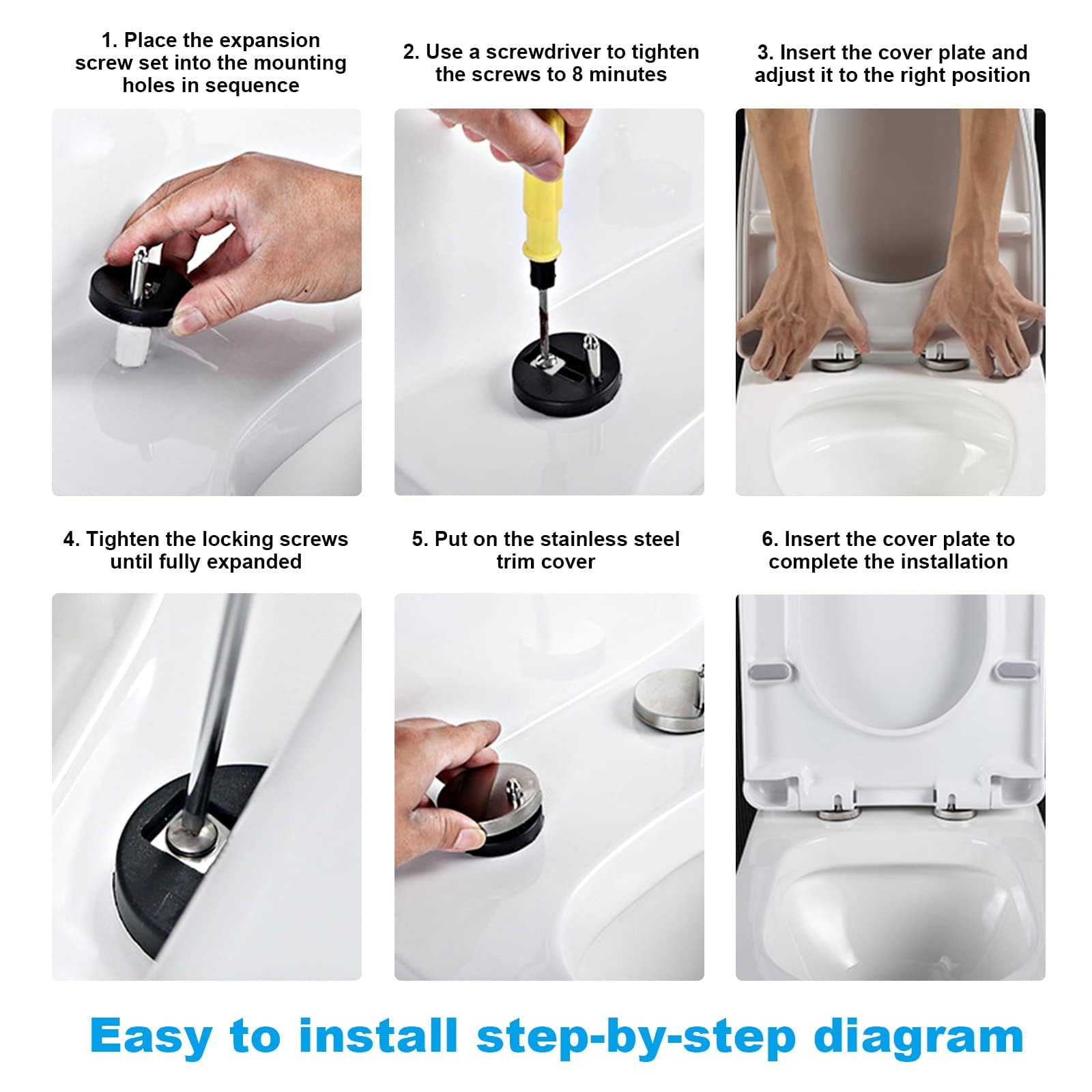 Sedile WC Quadrato, Copriwater Universali Tavoletta WC Bianco A Sgancio Rapido, ASSE WC A Chiusura Lenta Cerniera Superiore Fissa, Coprivater Rettangolare,35 * 43cm