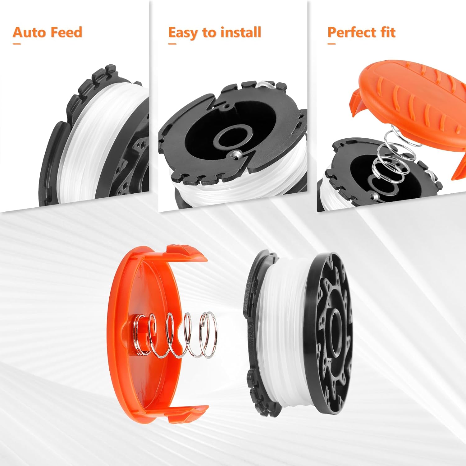 Viabrico 10 Pack AF-100 Replacement Spool Line for Black+Decker - 0.065" Weed Eater String Trimmer Line Spool, 30ft Autofeed Weed Wacker Spool Refill for Black+Decker(8 Spool,2 Cap,2 Spring) - Image 3