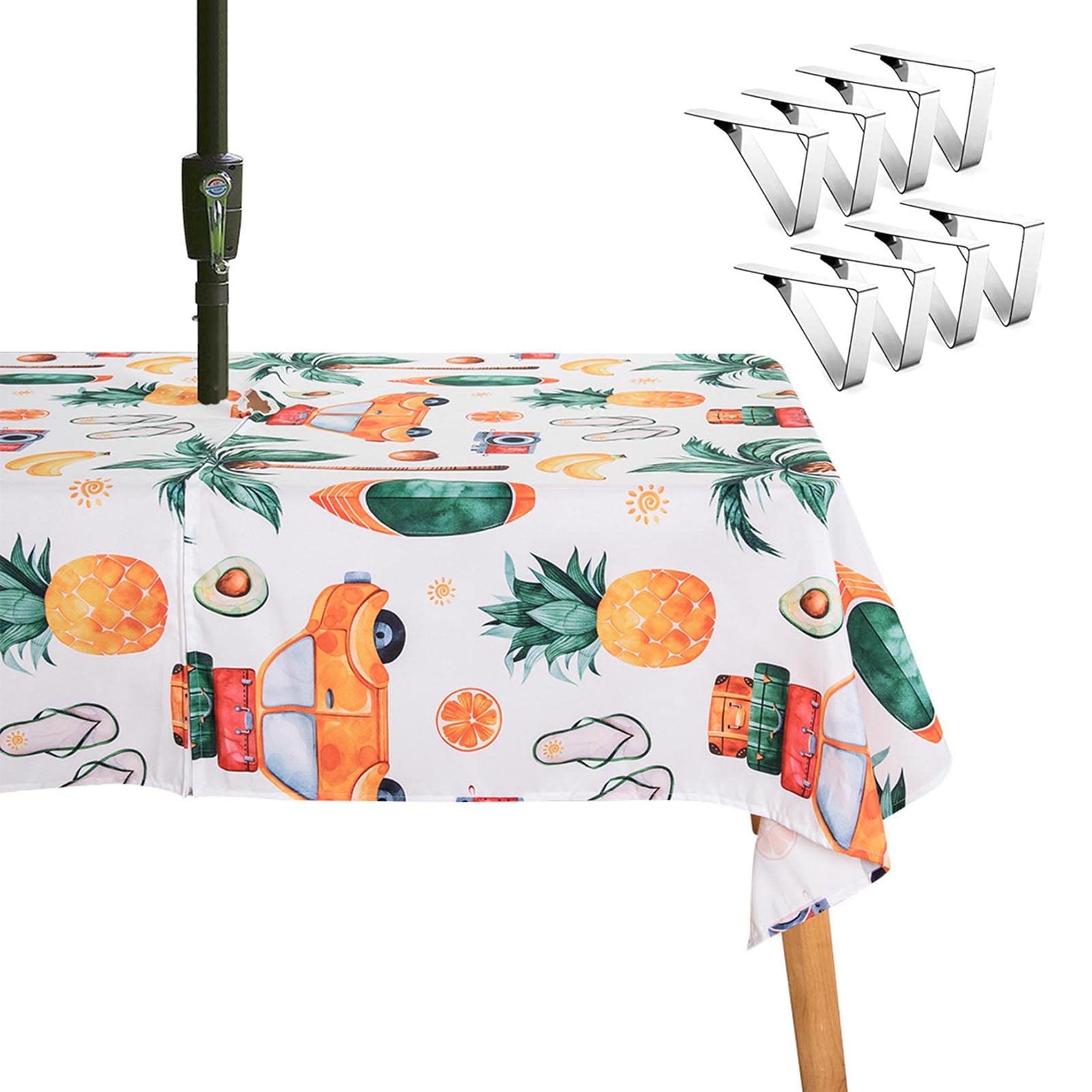Nappe D'extérieur Rectangulaire Avec Trou Pour Parapluie, Imperméable Et Résistante Aux Taches 8 Clips