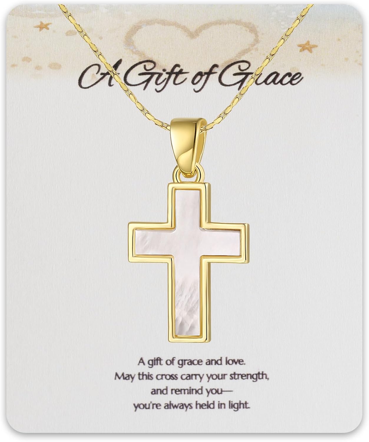 Mother of Pearl Cross Necklace for Women 925 Sterling Silver Gold Plated Pendant Adjustable Chain Christian Jewelry Gift for Women Baptism Confirmation Birthday