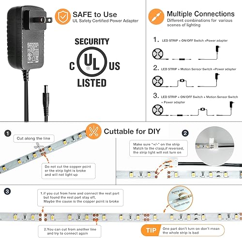 Miniatura 5 de Kit de iluminación LED regulable con sensor de movimiento para debajo del gabinete, luz LED extensible debajo del mostrador con sensor de