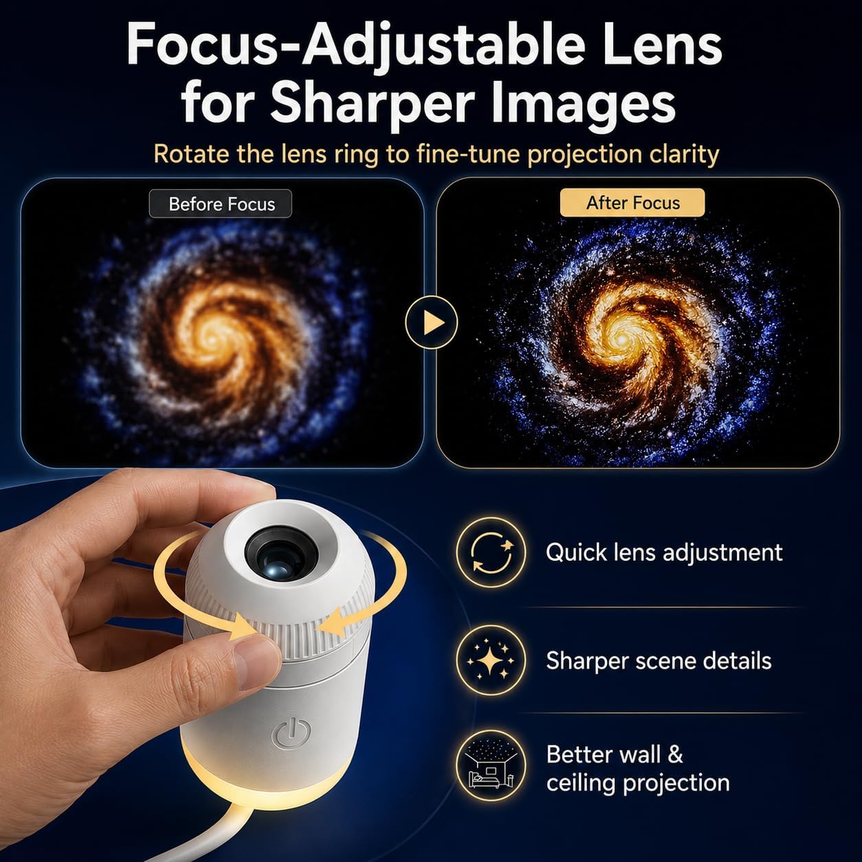 Star Projector Light, 12 Slides, Adjustable Focus, Gooseneck