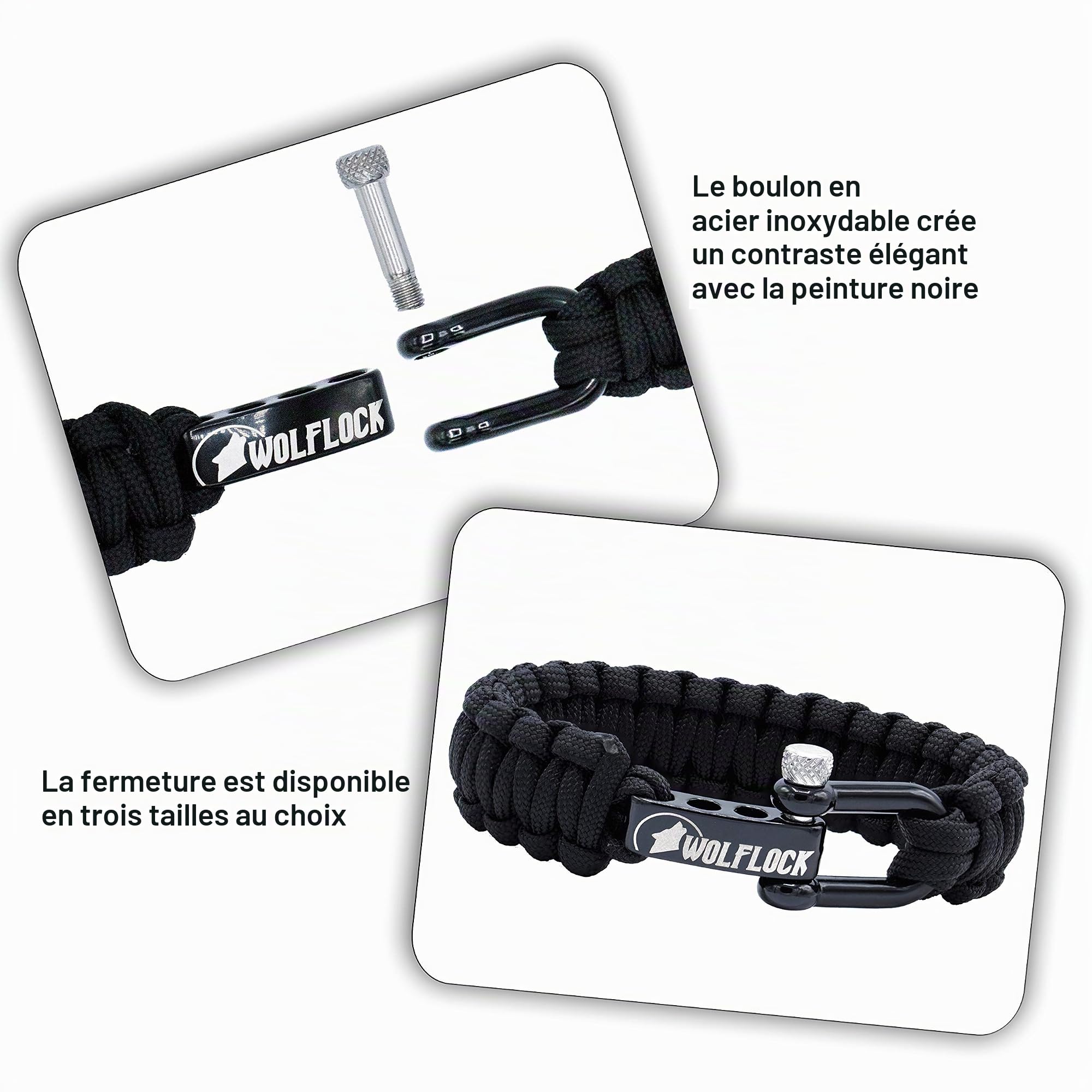 Bracelet paracorde | Bracelet de survie d'extérieur | Noir, Marron, Vert, Noir/Blanc | Fermeture rapide en acier inoxydable | Cadeau pour hommes | Survivalisst