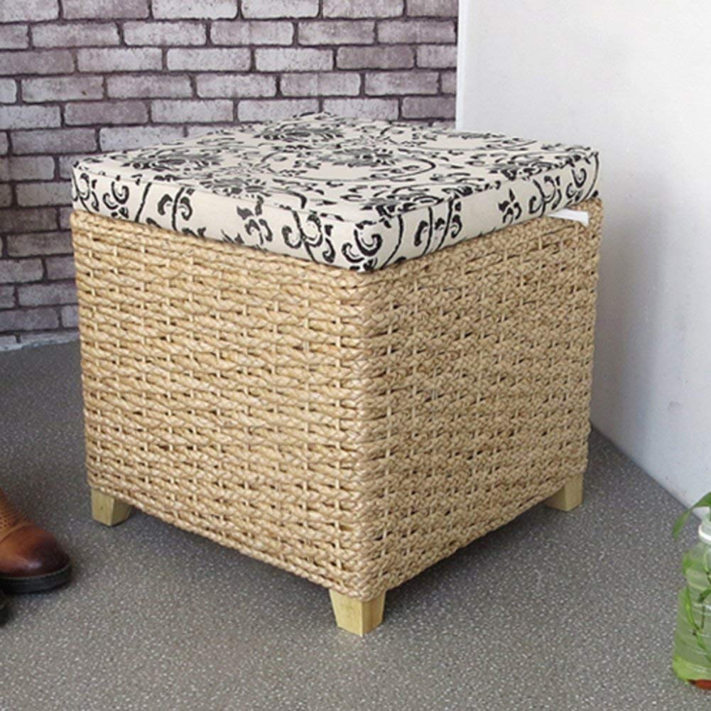 Banc ottoman de rangement en rotin kaki 40cm pour l'entrée et le salon