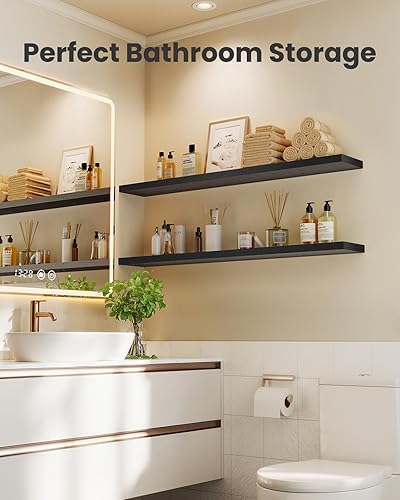 Miniatura 8 de AMADA HOMEFURNISHING - Estantes flotantes, estantes de pared para sala de estar, dormitorio, baño, cocina y organización de oficina en casa, Negro