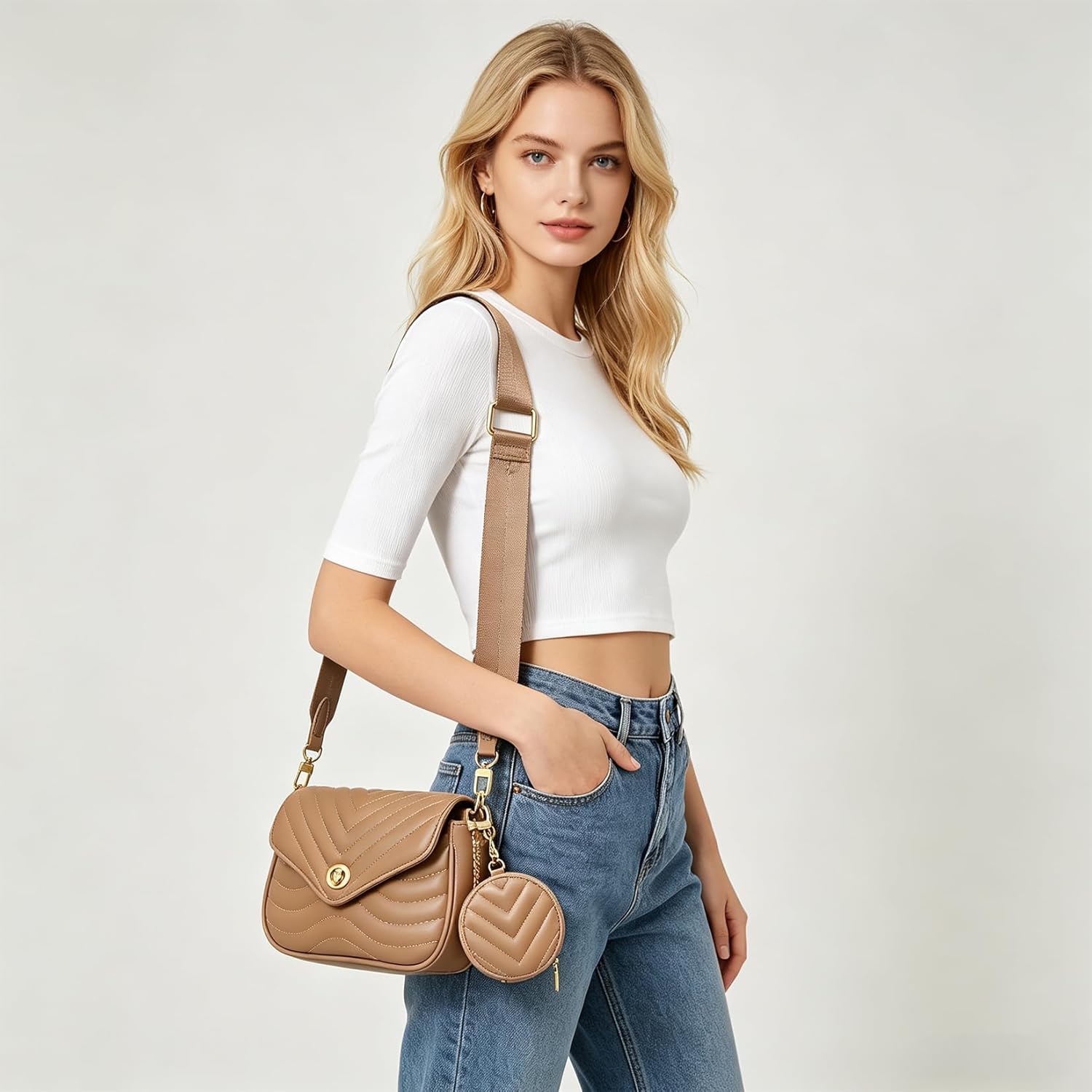 JEEHAN Quilted Crossbody Bags for women Designer Shoulder Handbags Small Purse