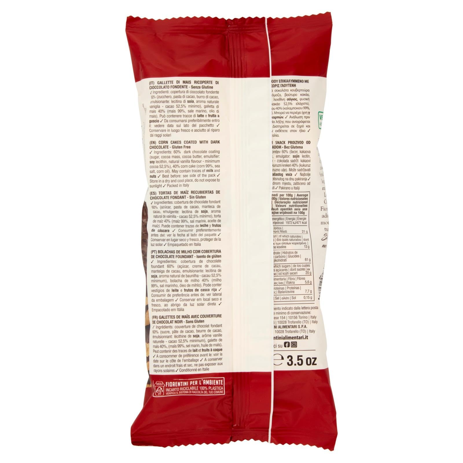 Fiorentini Choco Mais Gallette di Mais con Cioccolato Fondente Vegane e Senza Glutine (Gluten Free) 100g [CAIYA® BOX da 8 Confezioni]