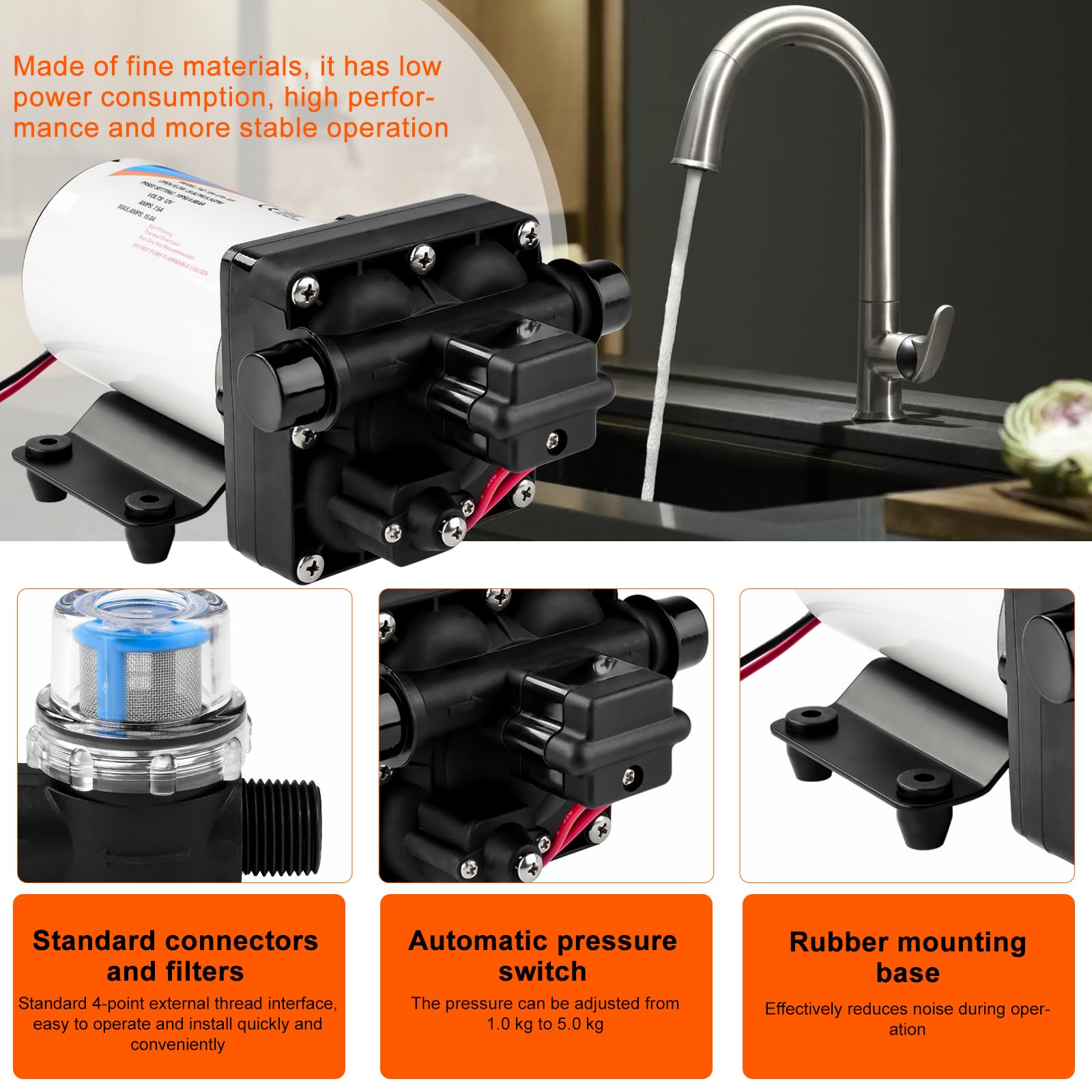 Autocebante de Diafragma, 12V Bomba de Agua y Bombas de Diafragma Neumática, DC 70PSI 5.5GPM Bomba Industrial Autocebante de Presión de Agua, Bombas de Agua para Vehículos RV y Autocaravana