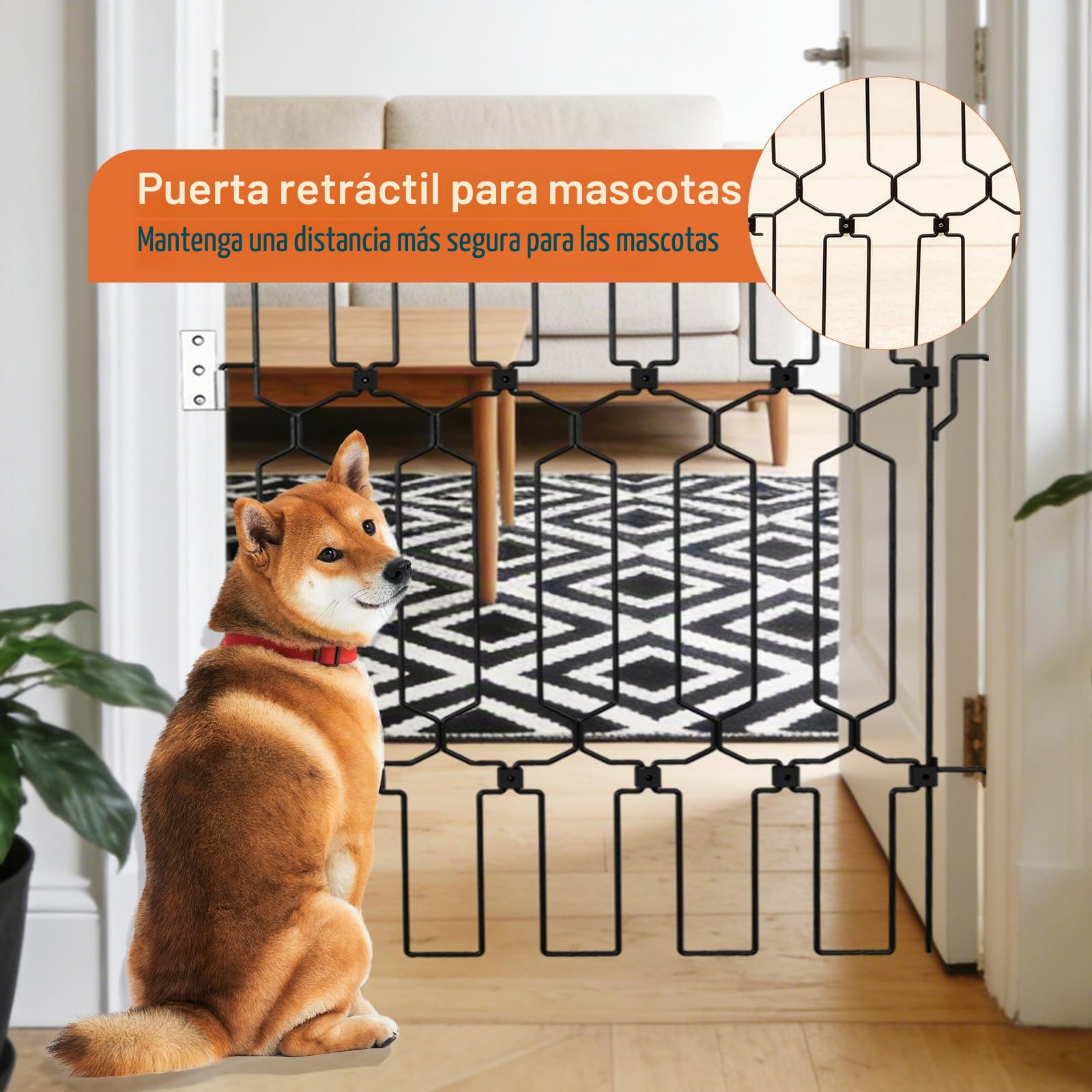 Barrera para Perros, 66 x 78 cm Vallas para Perros Retráctil de Metal Puerta para Perro con Diseño de Recorte Grande Valla para Perro para Puertas de Entrada Cocinas Dormitorios y Autocaravanas