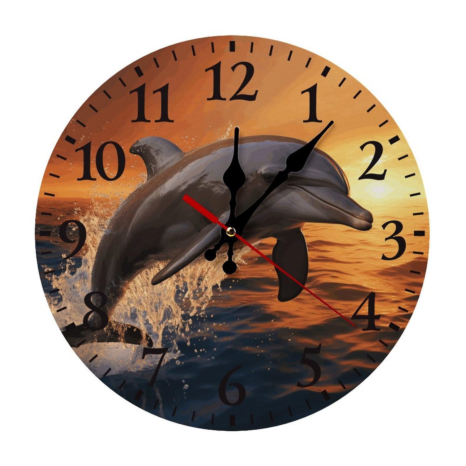 NTVOWPZO 10 Inch Wall Clock Dusk Dolphin Battery Operated Wall Clocks Silent Non-Ticking Round Wall Clock for Living Room Kitchen Home Office Wall Decorative Clock