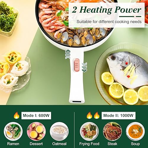 Miniatura 2 de Olla eléctrica, sartén antiadherente de 3 L, olla rápida de fideos con vapor y espátula, mini olla para carne, huevo, ramen, cocina eléctrica con