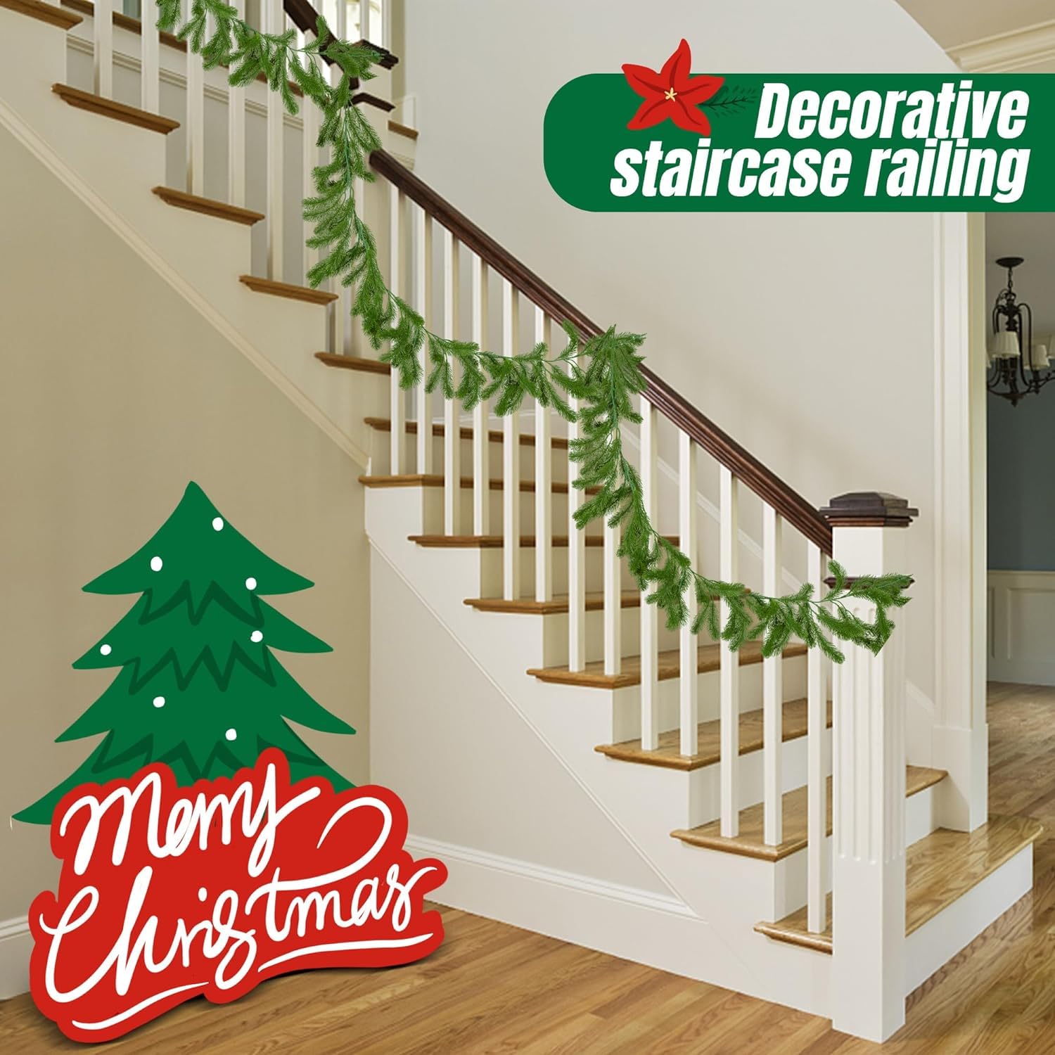 3M Christmas Norfolk Pine Garland - Künstliche Zypresse Grün - Natürliche Touch Dekoration für Außen Innen Weihnachten Tisch Kamin Wand Zuhause
