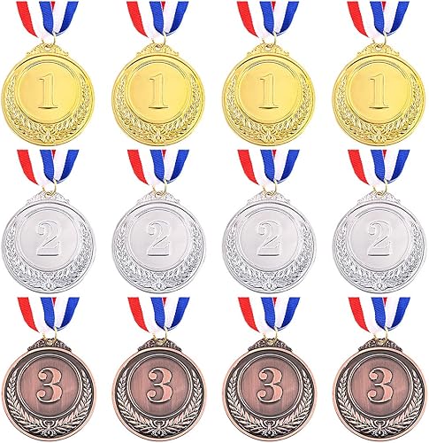 Swpeet Metal Gold Silver Bronze Award Medals with Ribbon, Olympic Style Winner Medals for Kids Children's Events, Classrooms, Office Games and