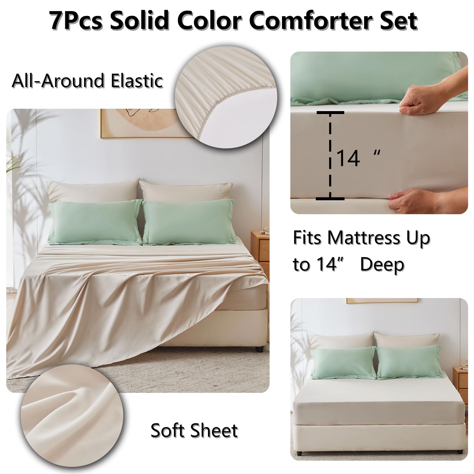 CozyLux Sage Green King Size Comforter Set 7 Pieces King Bedding Set Contrasting Design with Comforter, Flat Sheets, Fitted Sheet, Pillowcases & Shams, Boho Bed in a Bag King for All Season: King Sage Green