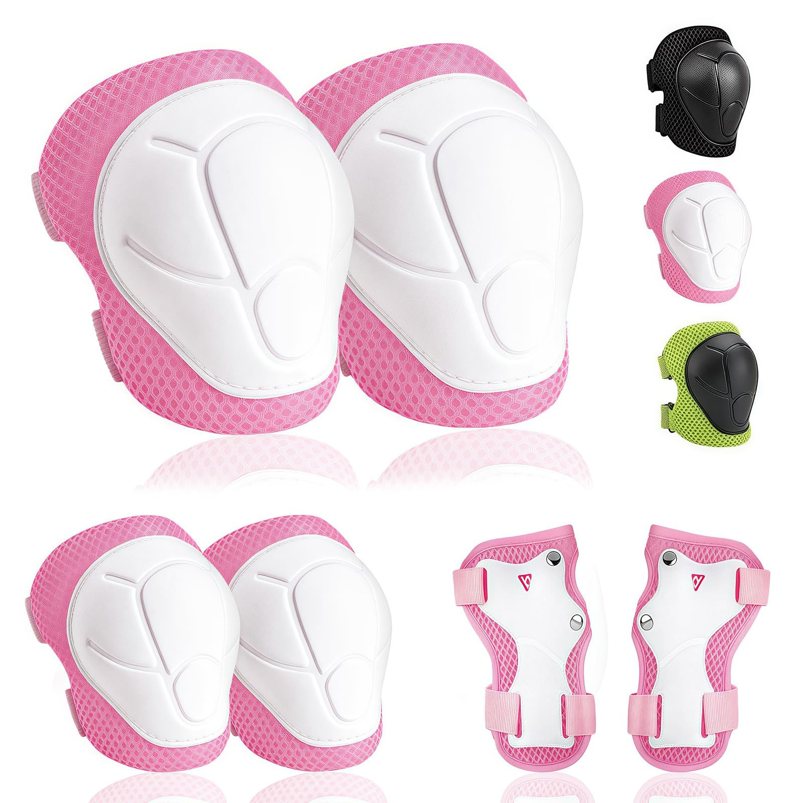 Knieschoner Kinder, 6 in 1 Schutzausrüstung, Knieschoner Ellenbogenschützer Handgelenkschoner, Knieschoner Schoner Set Kinder für Skateboard Roller Skaten (Rosa)