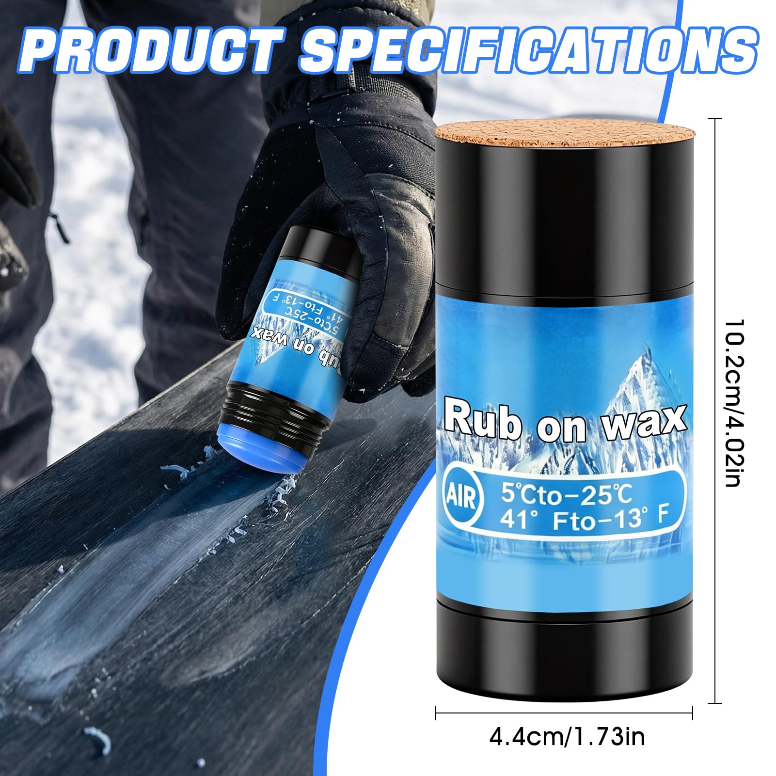 Cera para Esquí y Snowboard 75g, Aplicador de Corcho, Resistente a Bajas Temperaturas