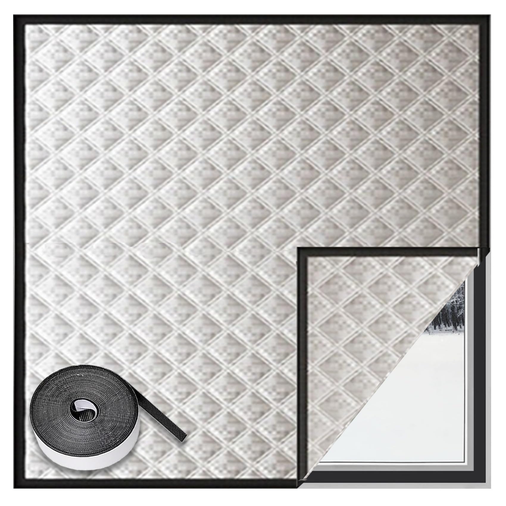 Thermo Cover Fenster-Isolierfolie 120 x 220 cm, Selbstklebendes Klebeband, Kontrollieren Sie Die Raumtemperatur, Winter-Fensterisolationsset, mit Klettband für Dachböden, Silber