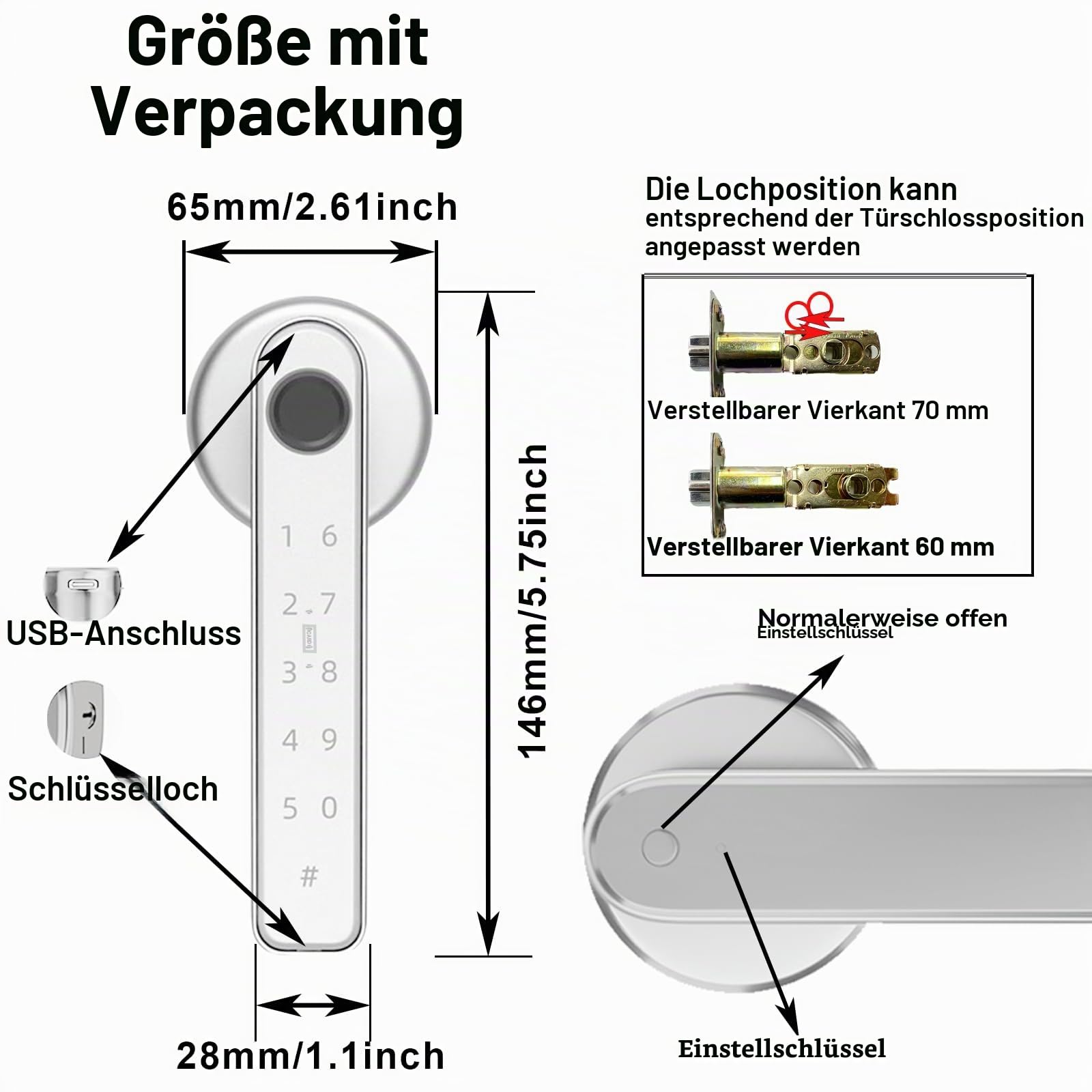 Smarter Fingerabdruck Türschloss, 5 in 1 Automatischer Smart Türgriff mit APP-Steuerung/Fingerabdruck/EC-Karten/Passwort/Backup-Schlüssel, Elektronische Digitale Schlösser Geeignet für Schlafzimmer