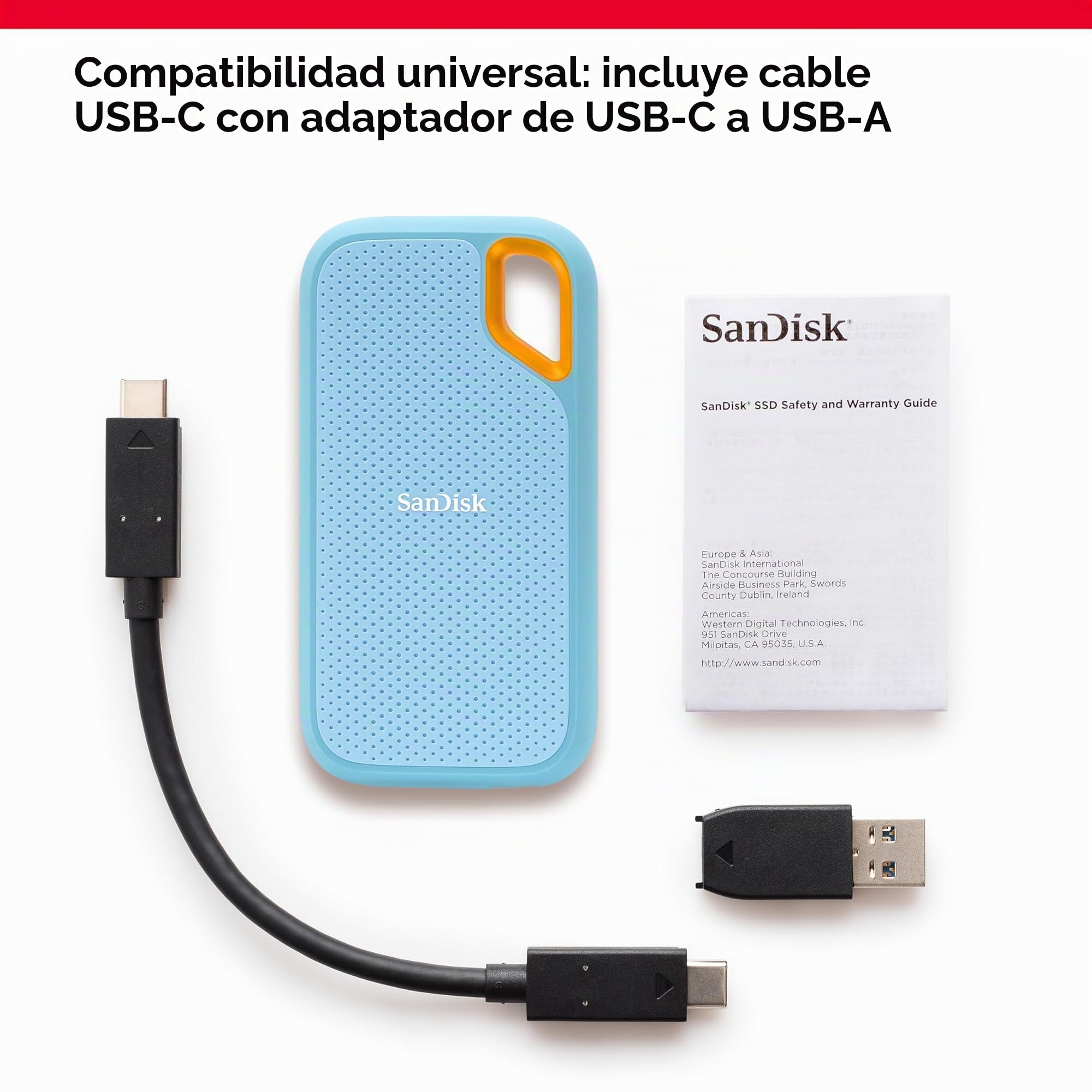 SanDisk SSD portátil Extremo de 2 TB - hasta 1050 MB/s - USB-C, USB 3.2 Gen 2 - Unidad Externa de Estado sólido - SDSSDE61-2T00-G25B