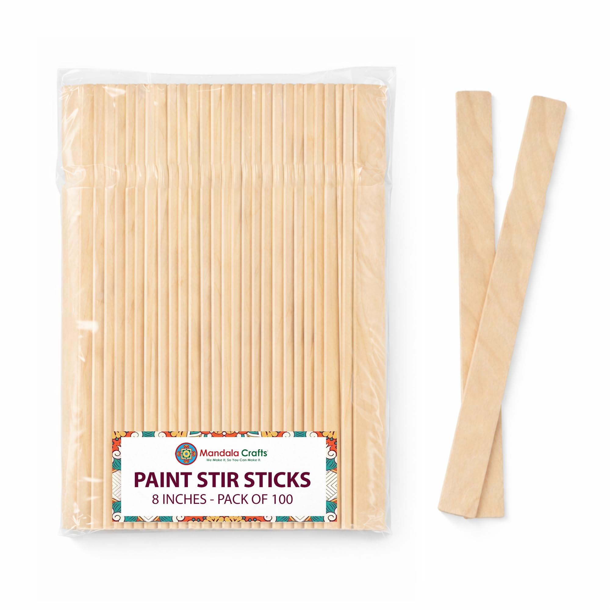 Mandala Crafts 8 Inch Wooden Sticks Paint Stirrers for Acrylic Epoxy Resin | Bulk Jumbo 100 PCs, Stir Quart Cans, Thicker Real Hardwood, Reusable, Splinter Free, for Mixing Concrete, Mortar, Gardening-image-11
