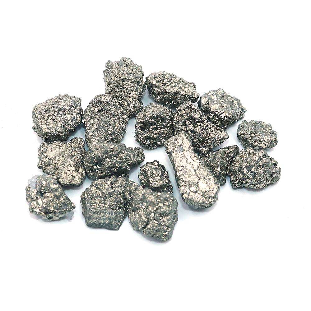Namvo Small Piece of Gravel Natural Iron Pyrite Cluster Crystal Stone with Bag, Rough Display Specimen Minerals Natural Quartz Crystals