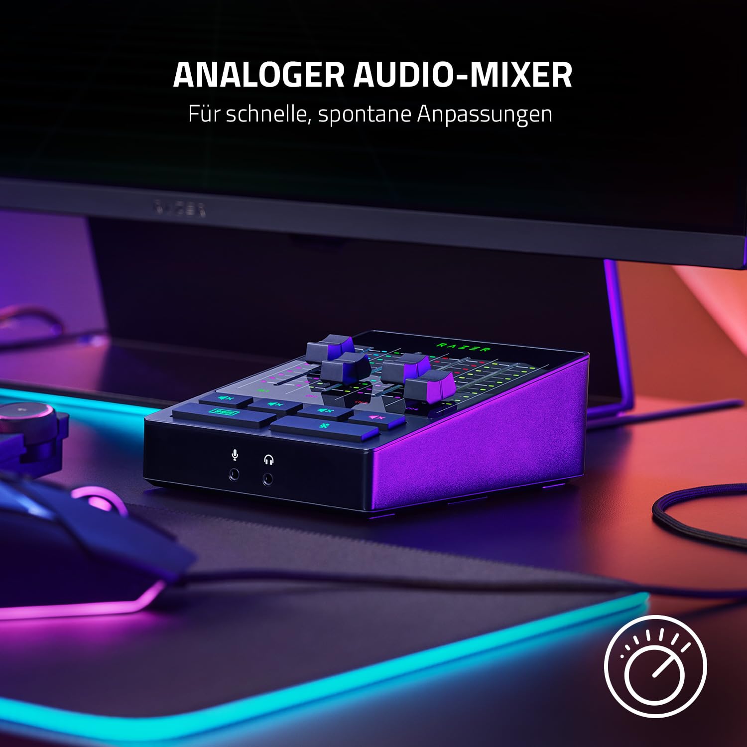 Razer Audio Mixer - USB Audio-Interface mit XLR, 3,5-mm und Optischen Eingang - 4-Kanal-Schnittstelle mit Stumm-Tasten - Plug and Play | Schwarz