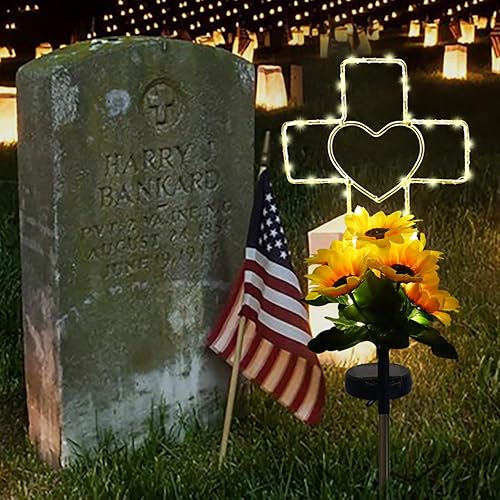 Miniatura 6 de Lmtocs Decoraciones de cementerio de cruz solar para tumba, regalo conmemorativo de condolencias por la pérdida de un ser querido, mamá, papá,
