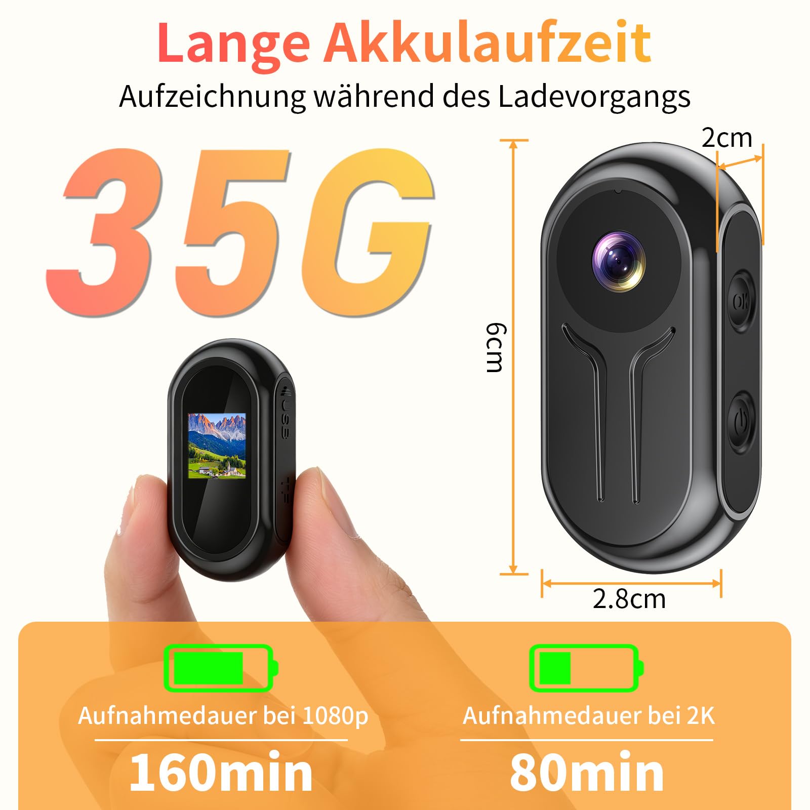 Action Camera 2K, Mini BodyCam Körperkamera 120° Weitwinkel Magnetische mit Display ActionCam für POV Kamera, Sport Actionkameras mit Nachtsicht für Motorrad,Radfahren,Vlog, Abenteuer