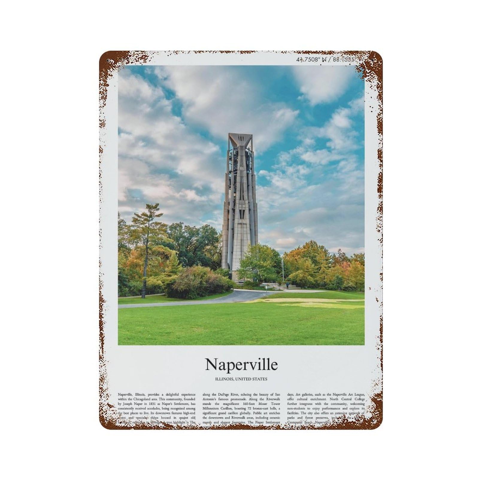 xiaoxiaoshen Naperville Illinois, United States, USA City Scenery Wall Decor Art Metal Tin Poster Modern Home Decor Art Home Bar Shop Decorations Vintage Sign 40x30cm