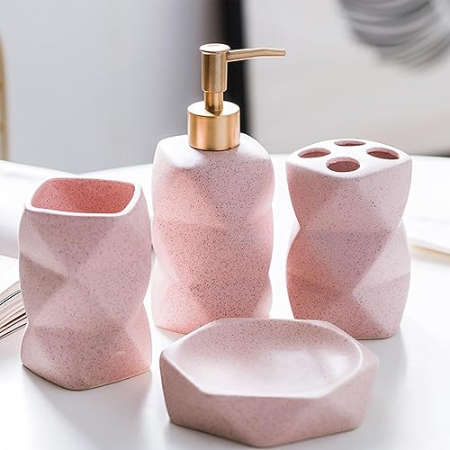 Juego de accesorios de baño, juegos de accesorios de baño rosas, desoensor, soportes para cepillos de dientes, vaso, jabonera, modernos y elegantes