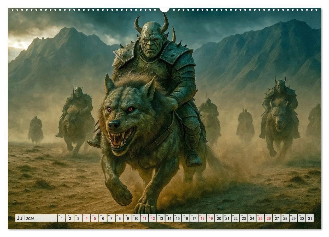 Erbe der Orks. Feuer und Schatten (hochwertiger Premium Wandkalender 2026 DIN A2 quer), Kunstdruck in Hochglanz: Eine bildgewaltige Reise in die Welt ... - rau, mystisch und erhaben. (CALVENDO Kunst)