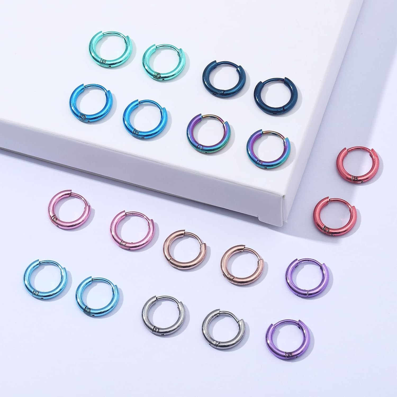 NEWITIN 12 Pairs Surgical Stainless Steel Hoop Earrings for Men Hypoallergenic Earring Huggie Cartilage Hoop Earring Set Colorful Small Hoop Earrings for Women Men - Image 4