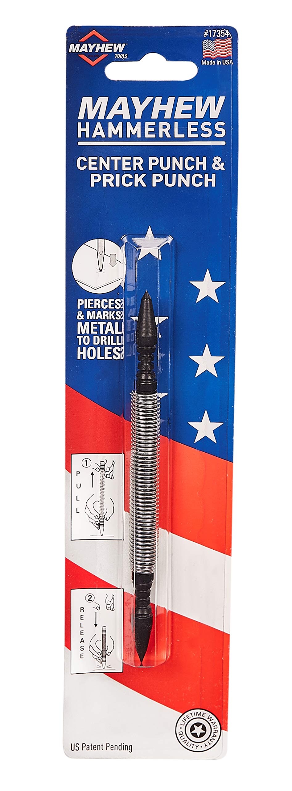 Mayhew Tools 17354 Hammerless Tool, 3/16" Center Punch and 5/32" Prick Punch