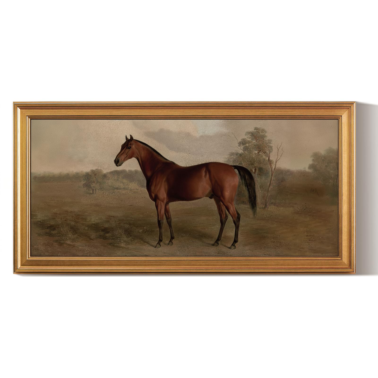 ARPEOTCY Vintage Leinwand Bilder, 102x51cm Pferd Wandbild mit Goldrahmen Horse Kunstdrucke,Querformat Großes Klassische Tier Kunst Poster Gerahmt für Wohnzimmer Schlafzimmer, Büro