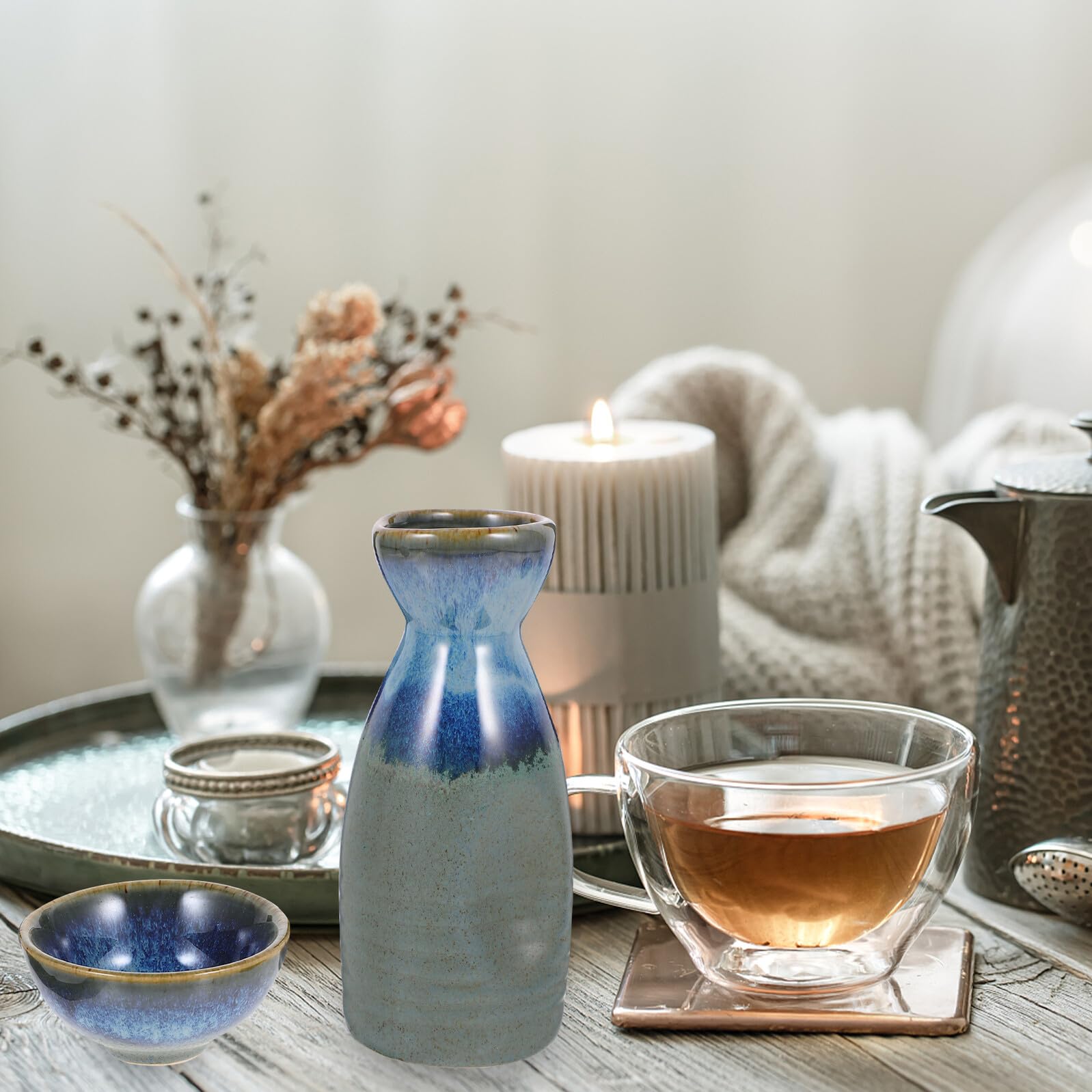 TEHAUX Set per Sakè Giapponese in Ceramica, Bottiglia e Coppe