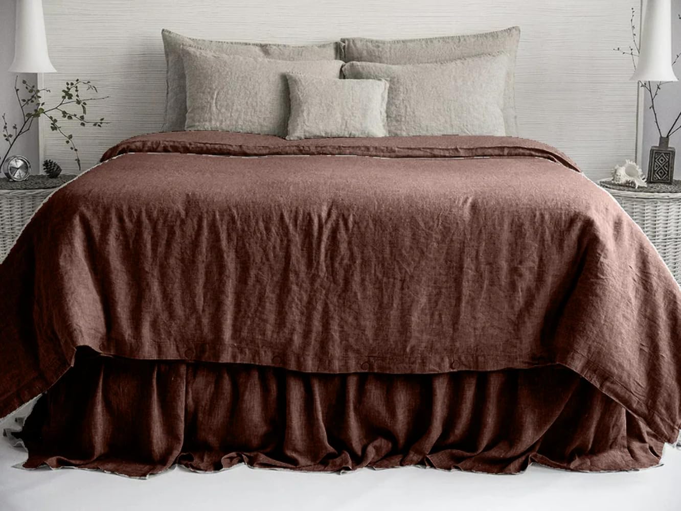 Funda de edredón 100 % lino King marrón, ropa de cama transpirable de gran tamaño para invierno