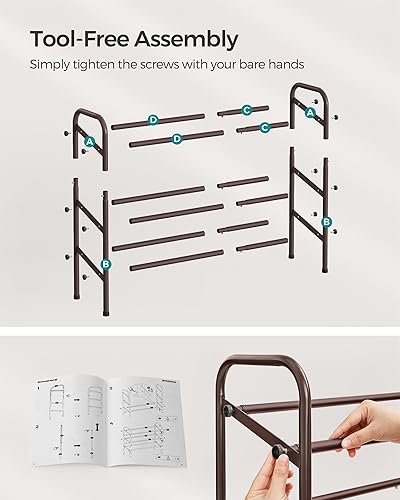 Miniatura 5 de SONGMICS Zapatero expandible de 3 niveles, estante de zapatos de metal para 8-20 pares de zapatos, zapatero independiente para entrada, armario,