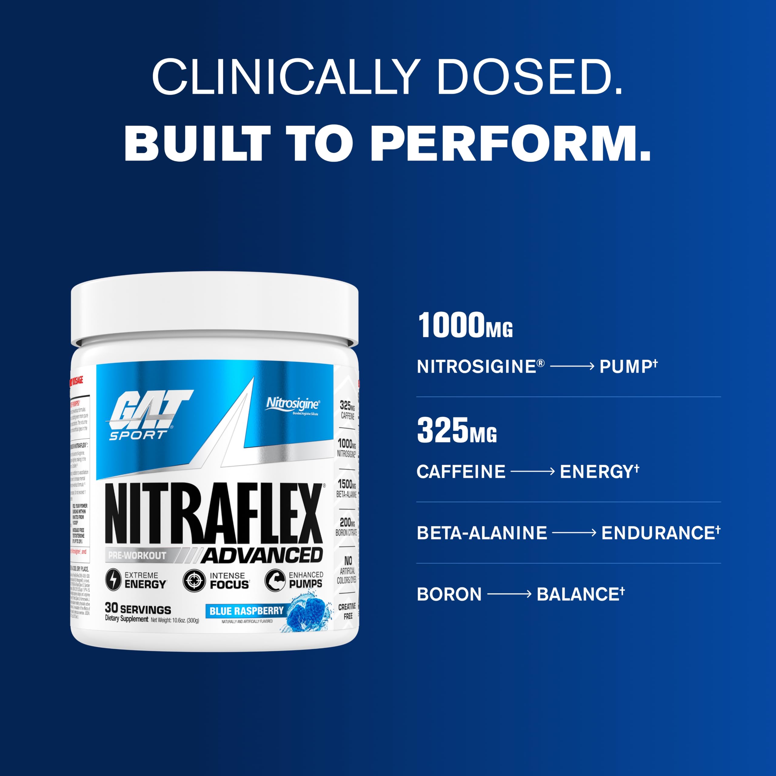 GAT SPORT NITRAFLEX Advanced, Blue Raspberry, 10.6 oz (30 Servings) — Amazon image 6