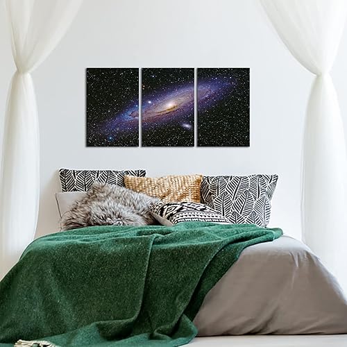 Miniatura 4 de iLOOKLiKE 3 piezas de paisaje espacial con lienzo morado de la Vía Láctea para pared, arte de pared con nebulosa de noche estrellada, imágenes de
